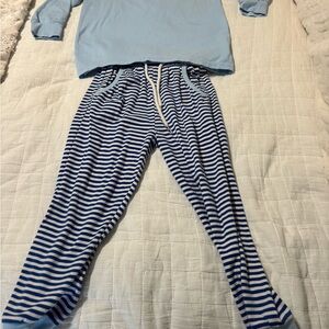 Light Blue Top and Blue-White Striped Kids Pants Set